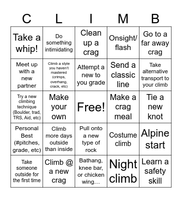 October Outside Bingo Card