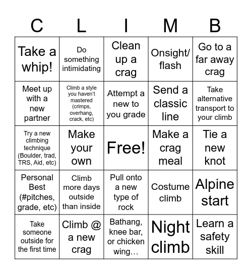 October Outside Bingo Card