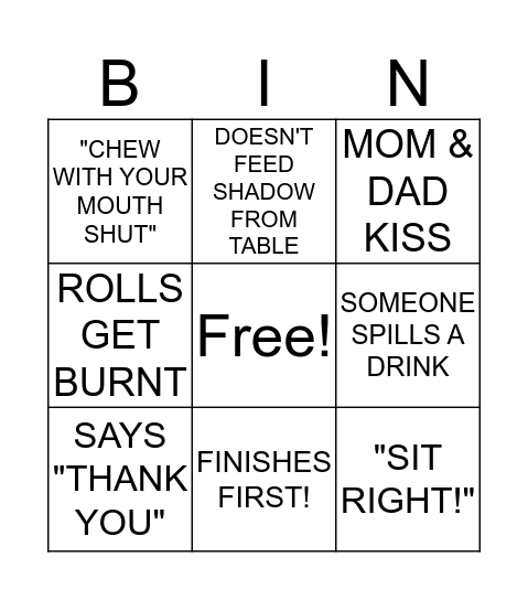 THANKSGIVING 2016 BINGO Card