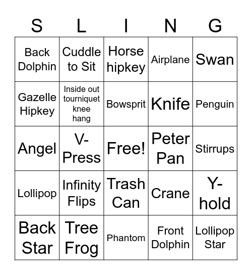 Slings 5:15-6pm Bingo Card