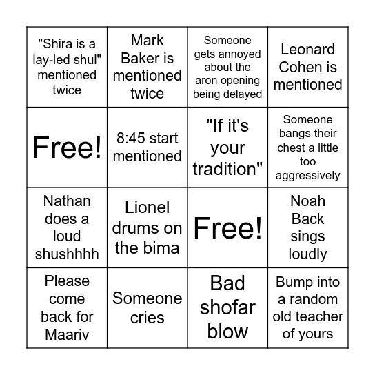 Shira YK Bingo! Bingo Card