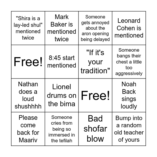 Shira YK Bingo! Bingo Card