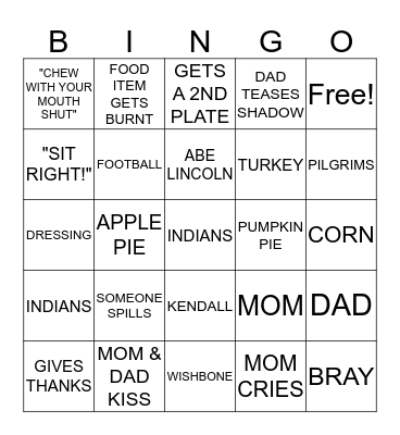THANKSGIVING 2016 BINGO Card