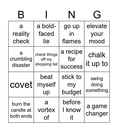 FINANCIAL LITERACY Bingo Card