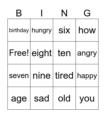 LESSON 8: I'm Happy Bingo Card
