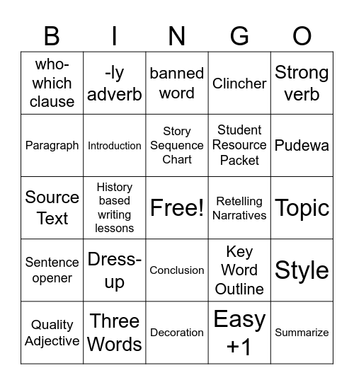 IEW Bingo Card