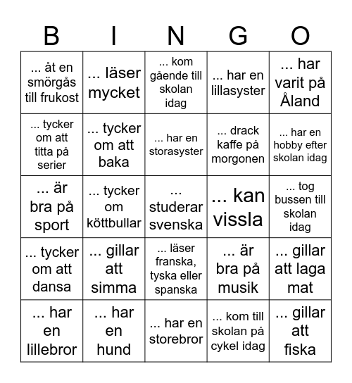 RUA01 Hitta någon som ... Bingo Card