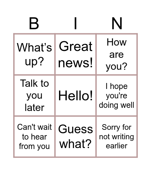 Email Bingo Card