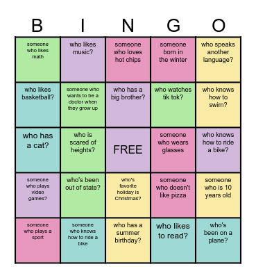 4th grade bingo Card