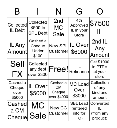 Money Mart - BINGO Card