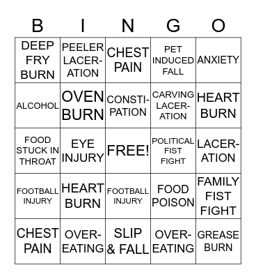 ER TURKEY BINGO Card