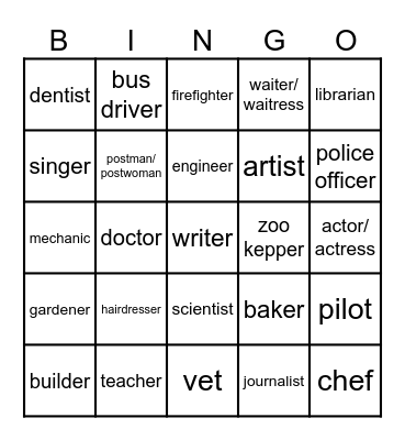 Jobs Bingo Card