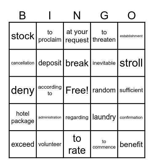 Vocab Bingo Card
