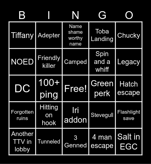 DEAD BY DAYLIGHT Bingo Card