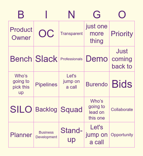 OC Stand Up Bingo Card