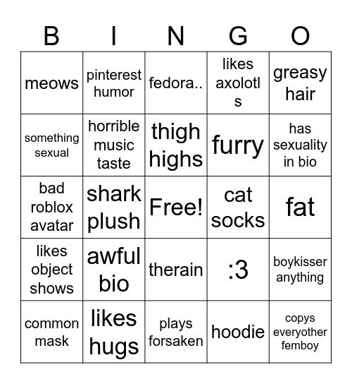 femboy bingo Card
