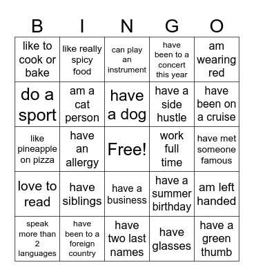 I... Bingo Card