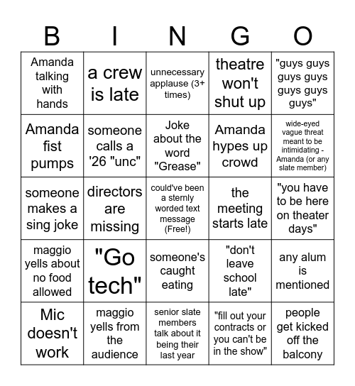 STC Interest Meeting Bingo Card