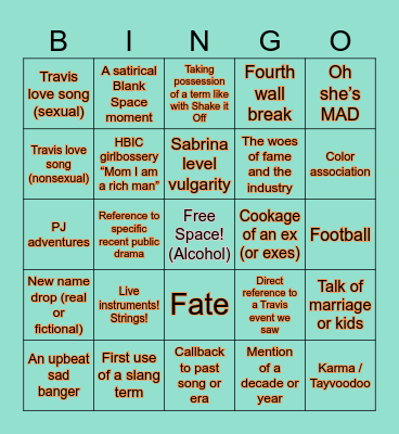 Life of a Showgirl Bingo Card