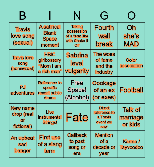 Life of a Showgirl Bingo Card