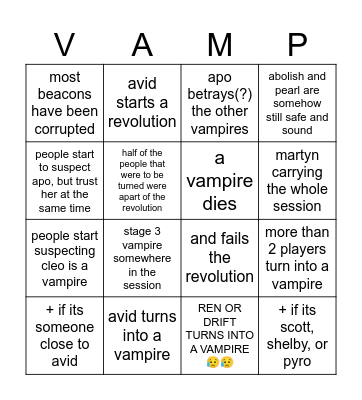 personal vsmp s4 predictions Bingo Card