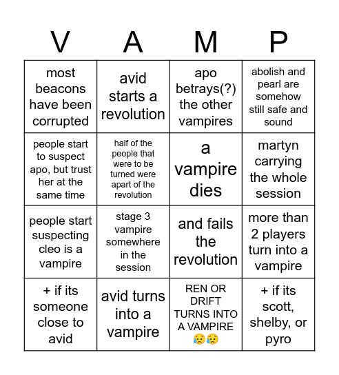 personal vsmp s4 predictions Bingo Card