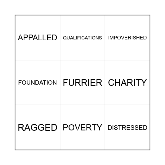 Vocabulary BINGO Card