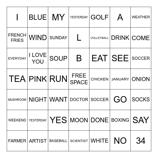 ASL Bingo Card