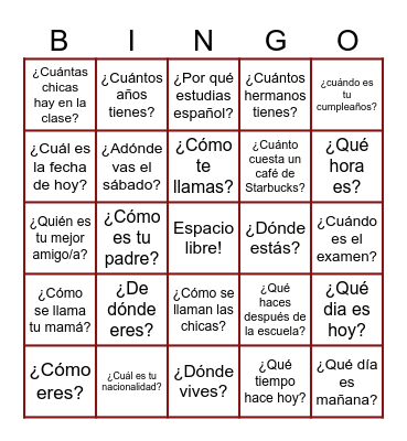 Las preguntas Bingo Card