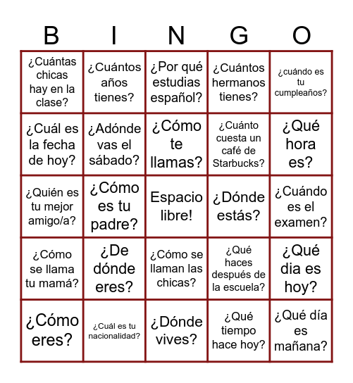 Las preguntas Bingo Card
