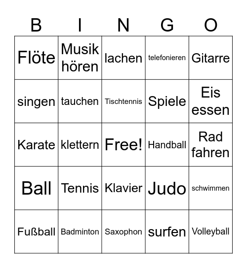 Hobby Bingo Card