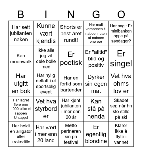 Ta en skål da vel! Bingo Card