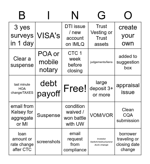 October Bingo Card