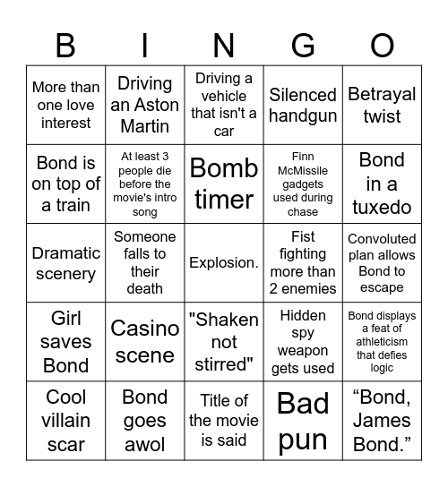 James Bond Bingo Card