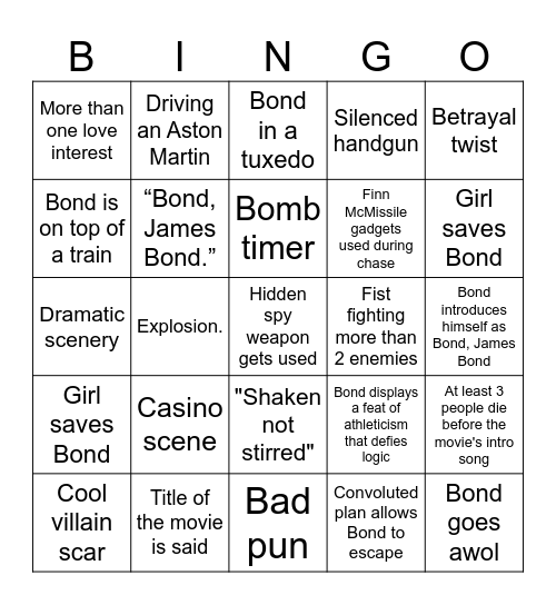 James Bond Bingo Card