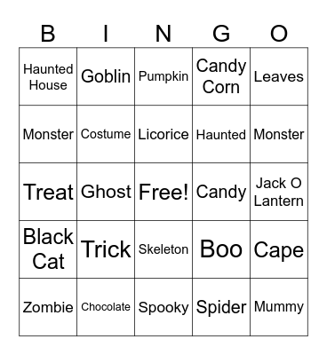 Trick or Treat Bingo Card