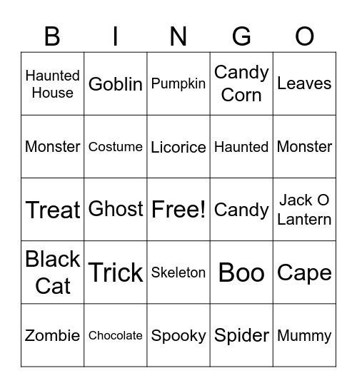 Trick or Treat Bingo Card