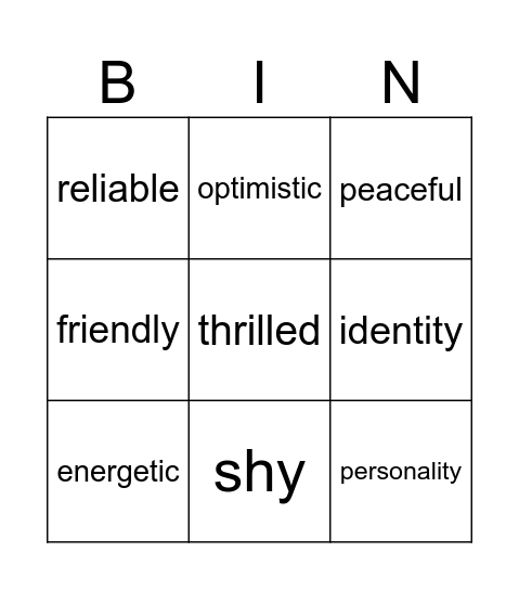 SYNONYM Bingo Card