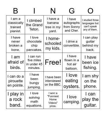 2 truths and a lie Bingo Card