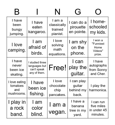 2 truths and a lie Bingo Card