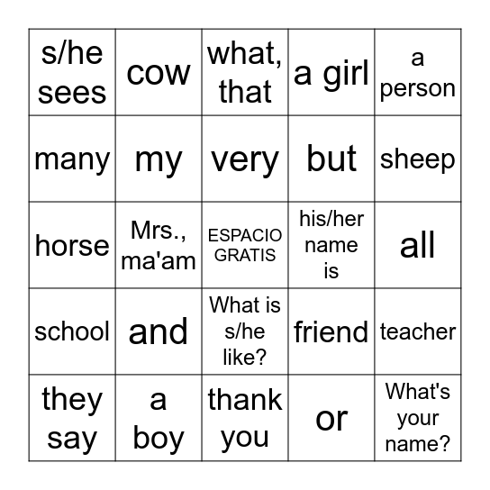 Somos Unidades 1 y 2 Bingo Card