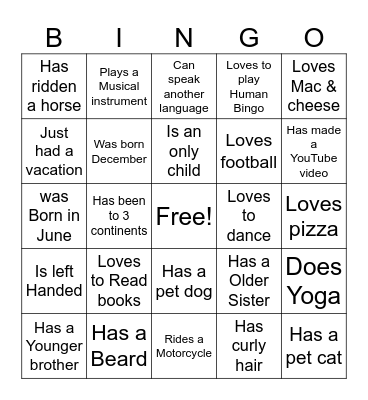 Human Bingo Card