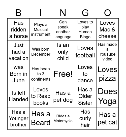 Human Bingo Card