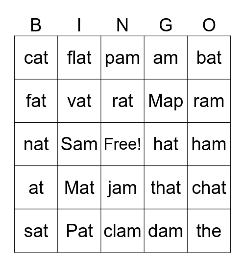 UFLI Lesson 1 & 2 Bingo Card