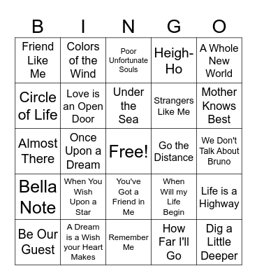 Disney Bingo Card