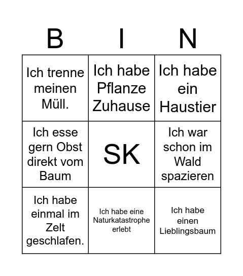 Mensch und Natur Bingo Card