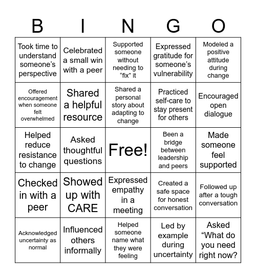 Change Ally BINGO Card
