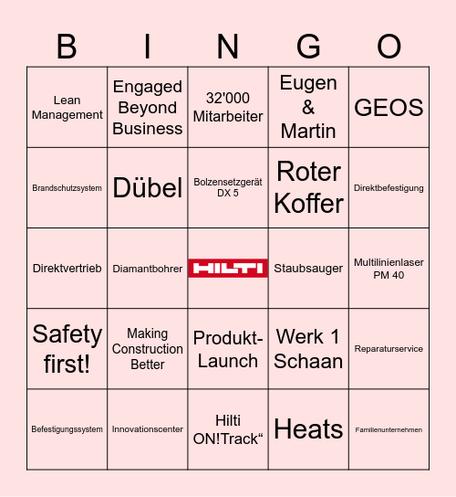 HILTI BINGO Card