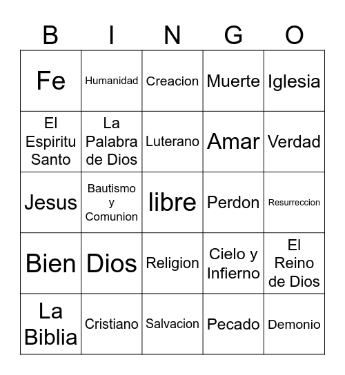 confirmación Bingo Card