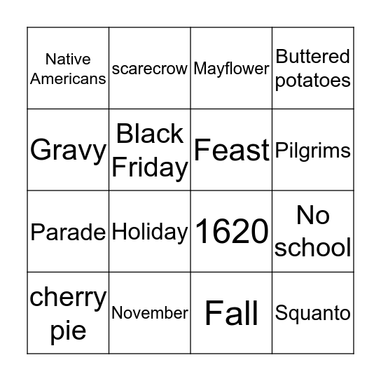 Thanksgiving Bingo Card